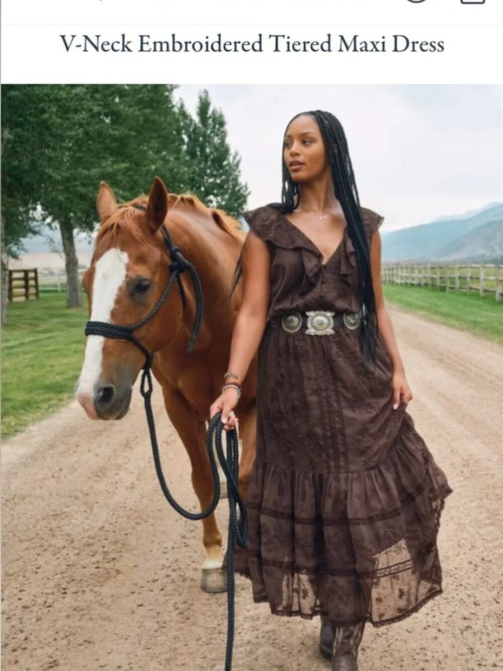 Kemo Sabe X Abercrombie & Finch NWT V-Neck Embroidered Tiered Maxi Dress Brown